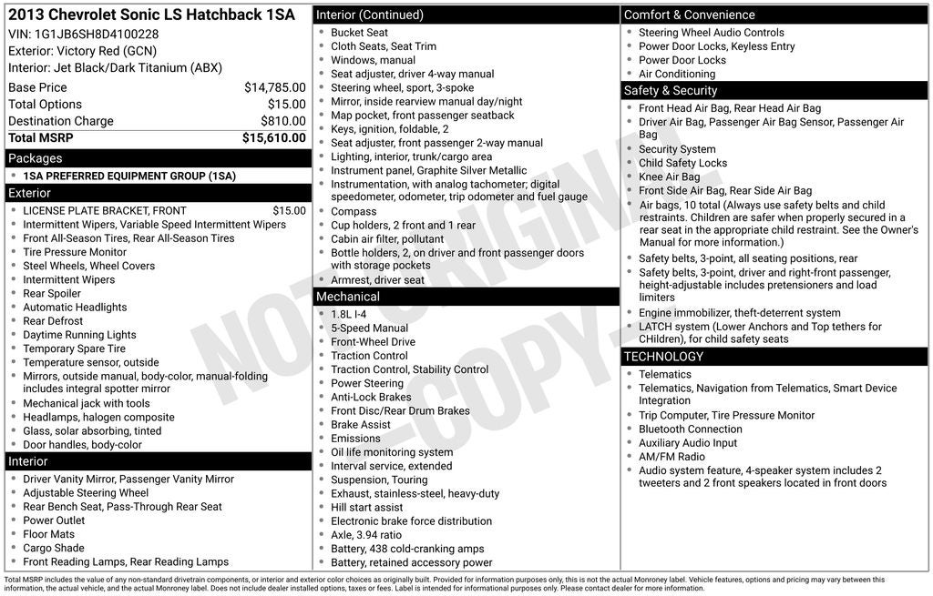 2013 Chevrolet Sonic LS 5 Speed MT