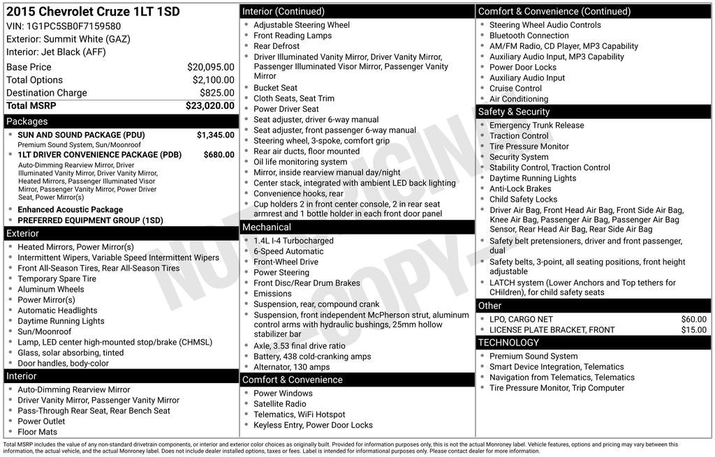 2015 Chevrolet Cruze 1LT 1LT