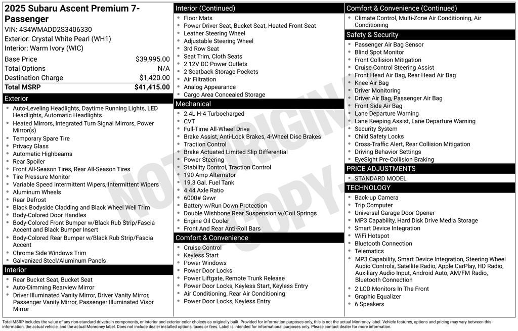 2025 Subaru Ascent Premium