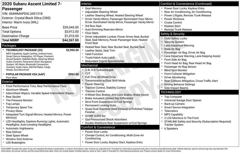 2020 Subaru Ascent Limited
