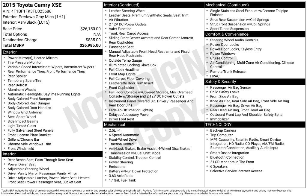 2015 Toyota CAMRY XSE