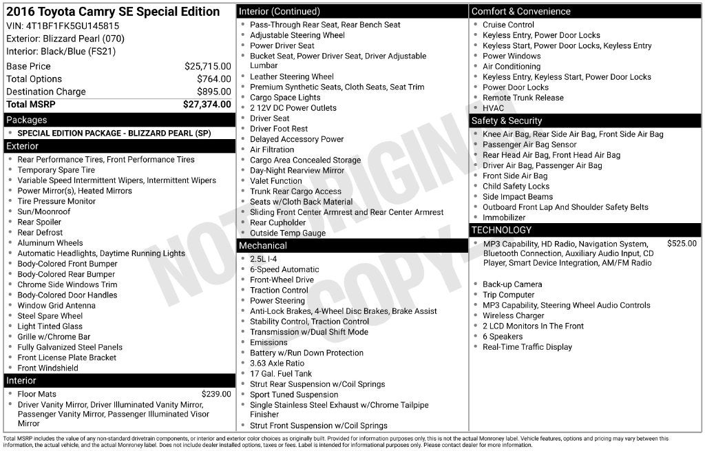 2016 Toyota Camry Special Edition