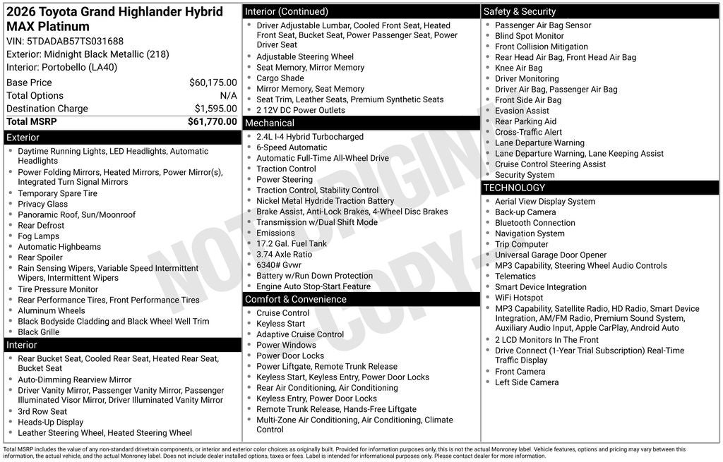 2026 Toyota Grand Highlander Hybrid MAX Platinum