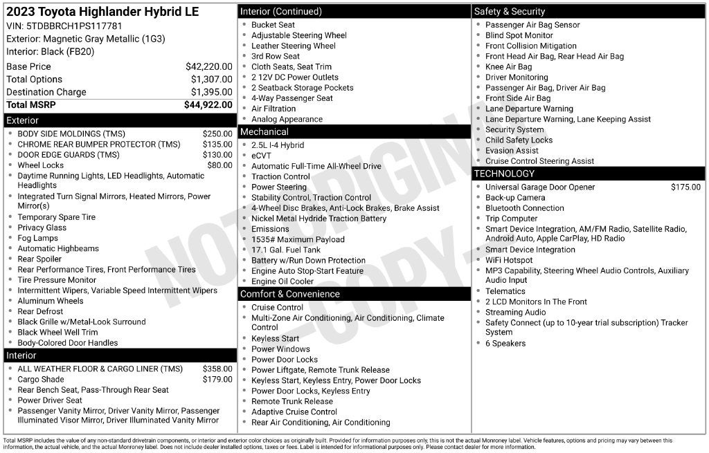 2023 Toyota Highlander Hybrid LE