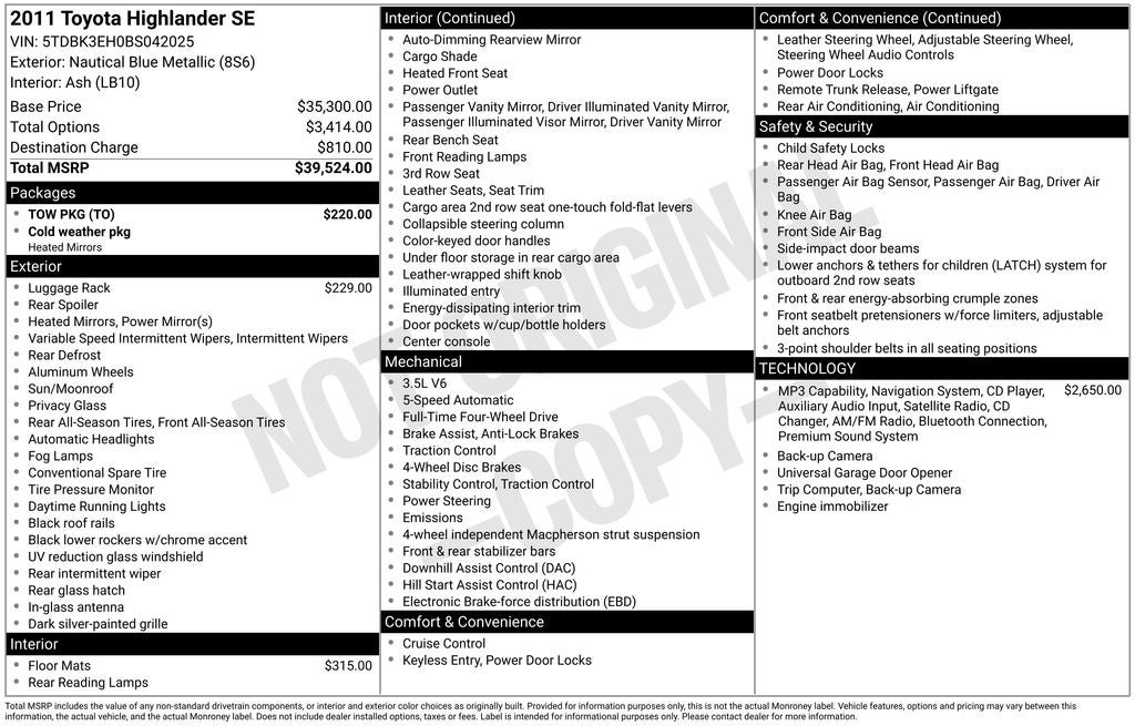 2011 Toyota HIGHLANDER SE