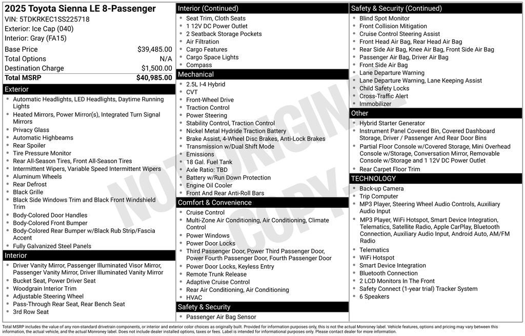 2025 Toyota Sienna LE 8 Passenger