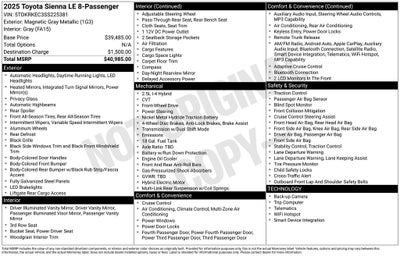 2025 Toyota SIENNA LE LE 8 Passenger