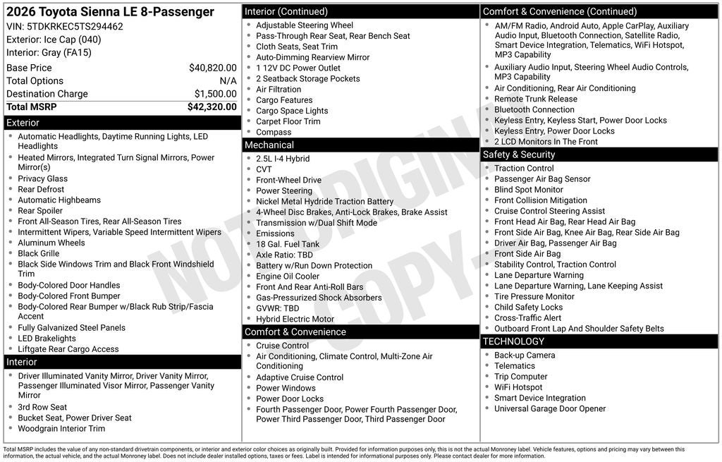 2026 Toyota Sienna LE 8 Passenger