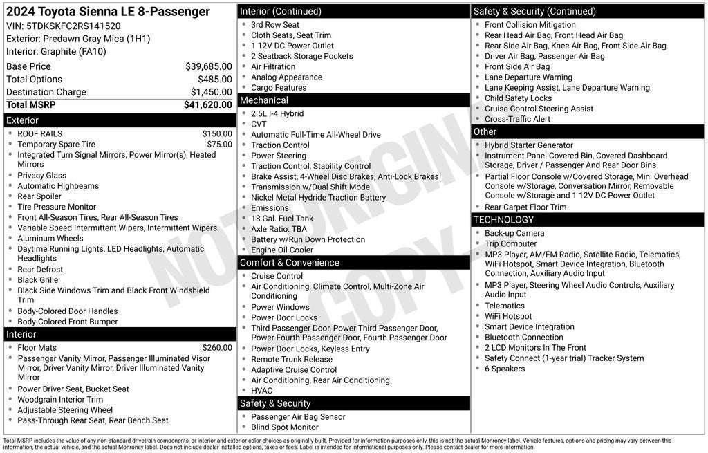 2024 Toyota Sienna LE 8 Passenger