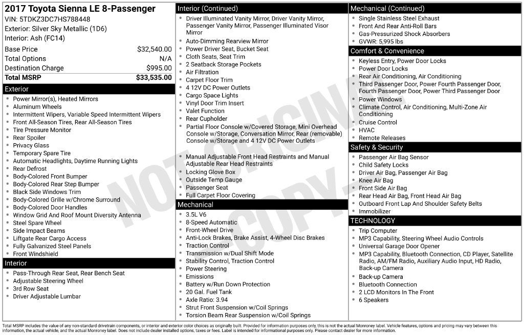 2017 Toyota Sienna LE 8 Passenger