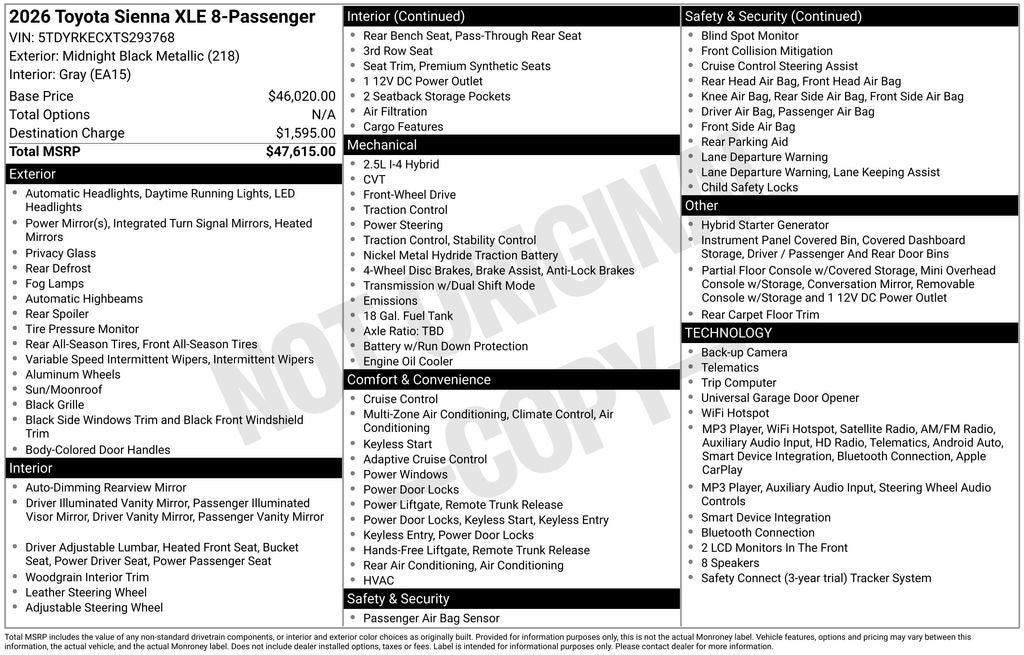 2026 Toyota Sienna XLE 8 Passenger