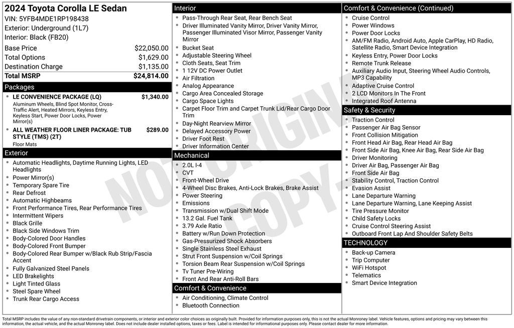 2024 Toyota Corolla LE w/ Convenience Package