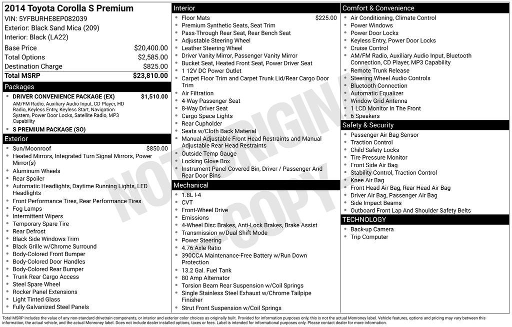2014 Toyota COROLLA S Premium