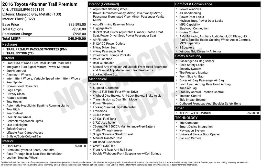 2016 Toyota 4Runner Trail Premium