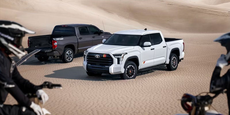 2026 Toyota Tundras parked in dunes